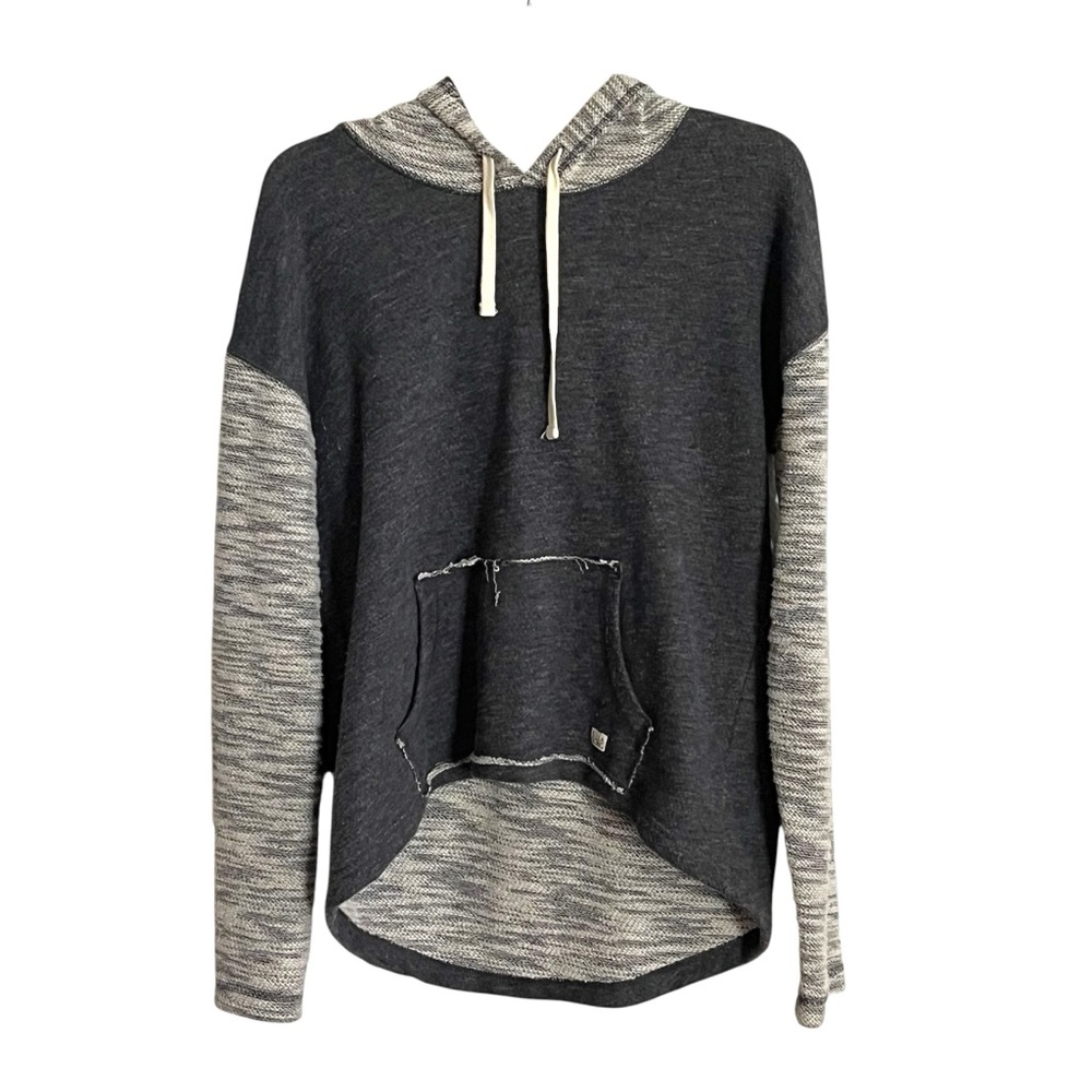 Billabong Charcoal & Grey Hi-Low Raglan Raw-Edge Kangaroo Slub-Knit Hoodie NWT - Picture 16 of 16